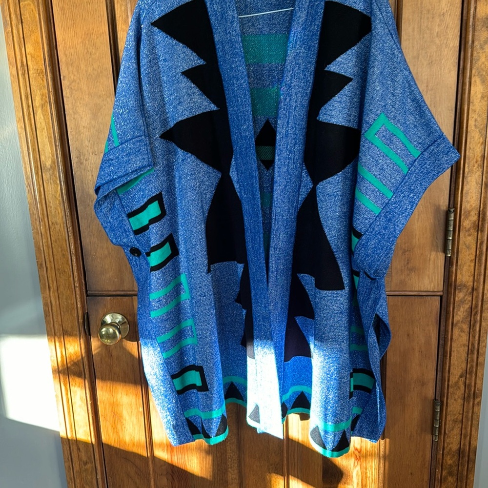 Ashro Sweater Poncho Tribal Blue Green